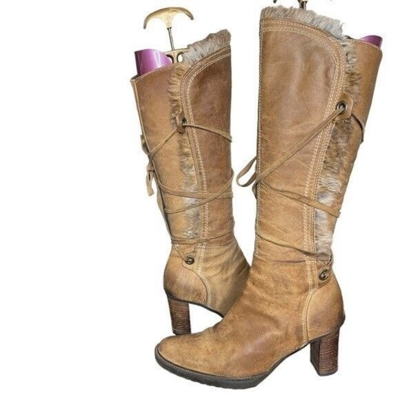 Ivonne Shoes - Ivonne Italian Designer Leather Fur Tall Boots Size 6